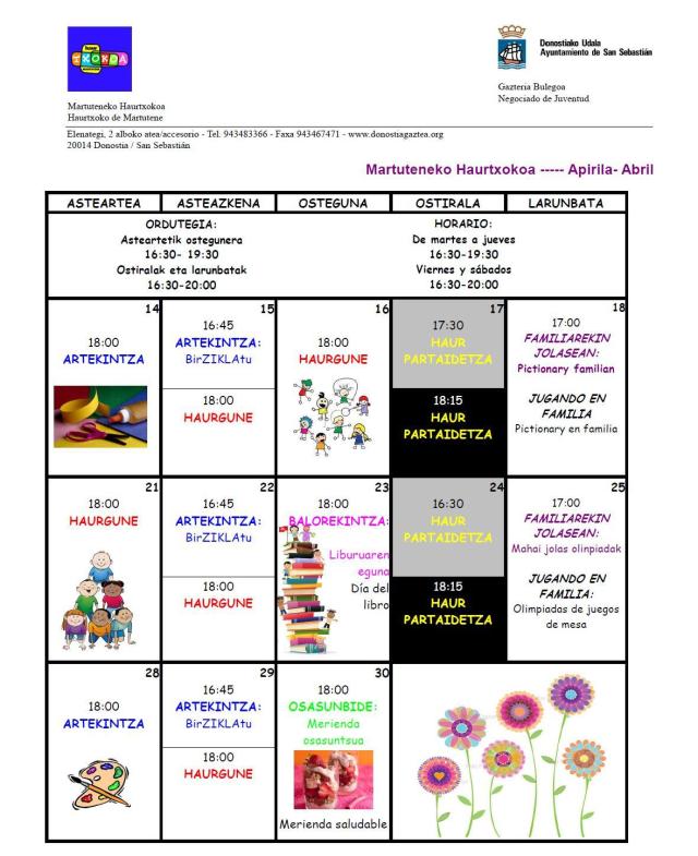 Programaketa apirila haurtxoko